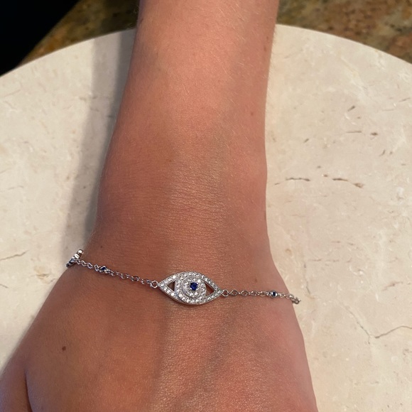 Sterling Silver CZ Evil Eye & MOP Hamsa Bracelet - Picture 6 of 13